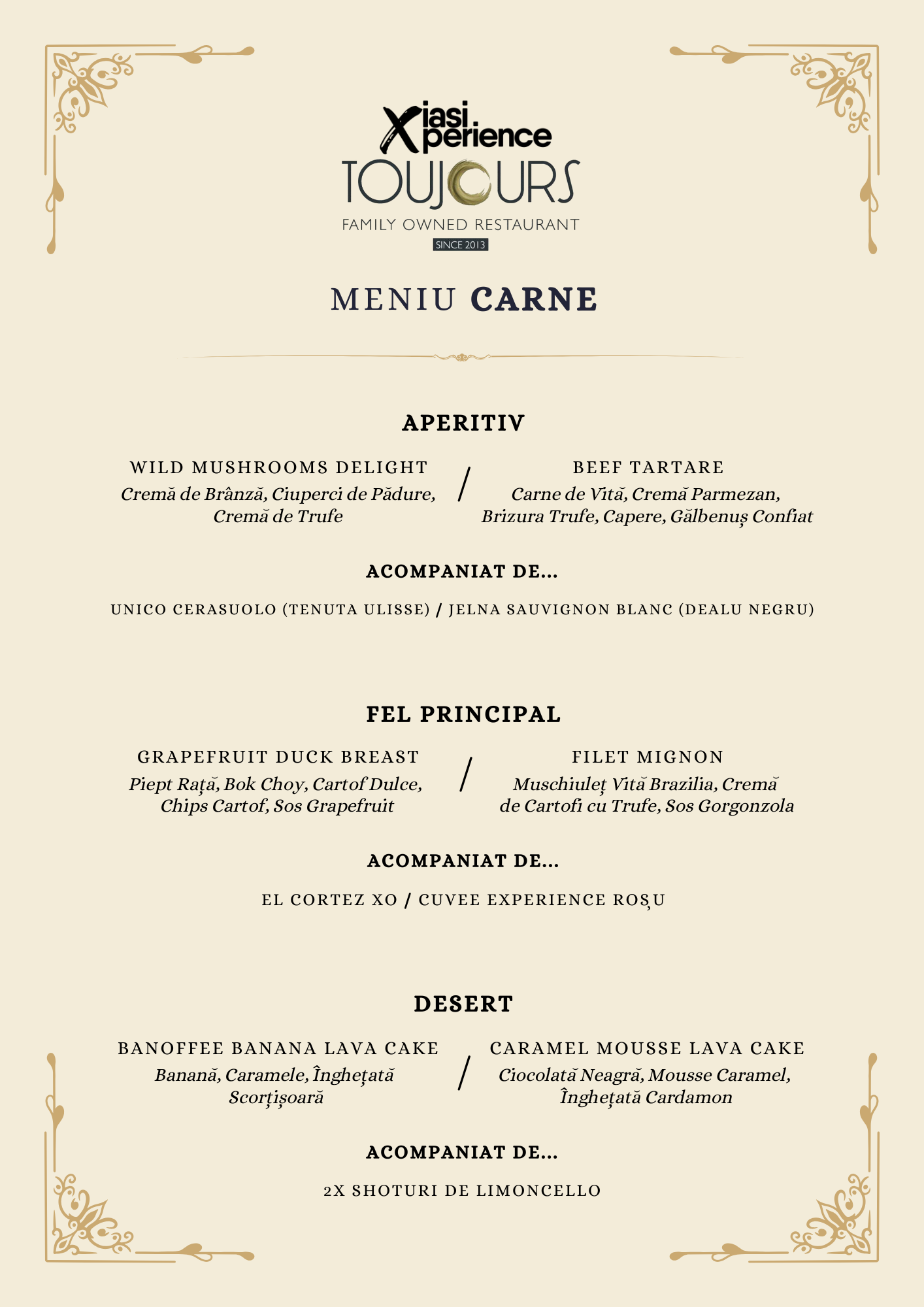 O Cină la Restaurant TOUJOURS: Meniu Carne