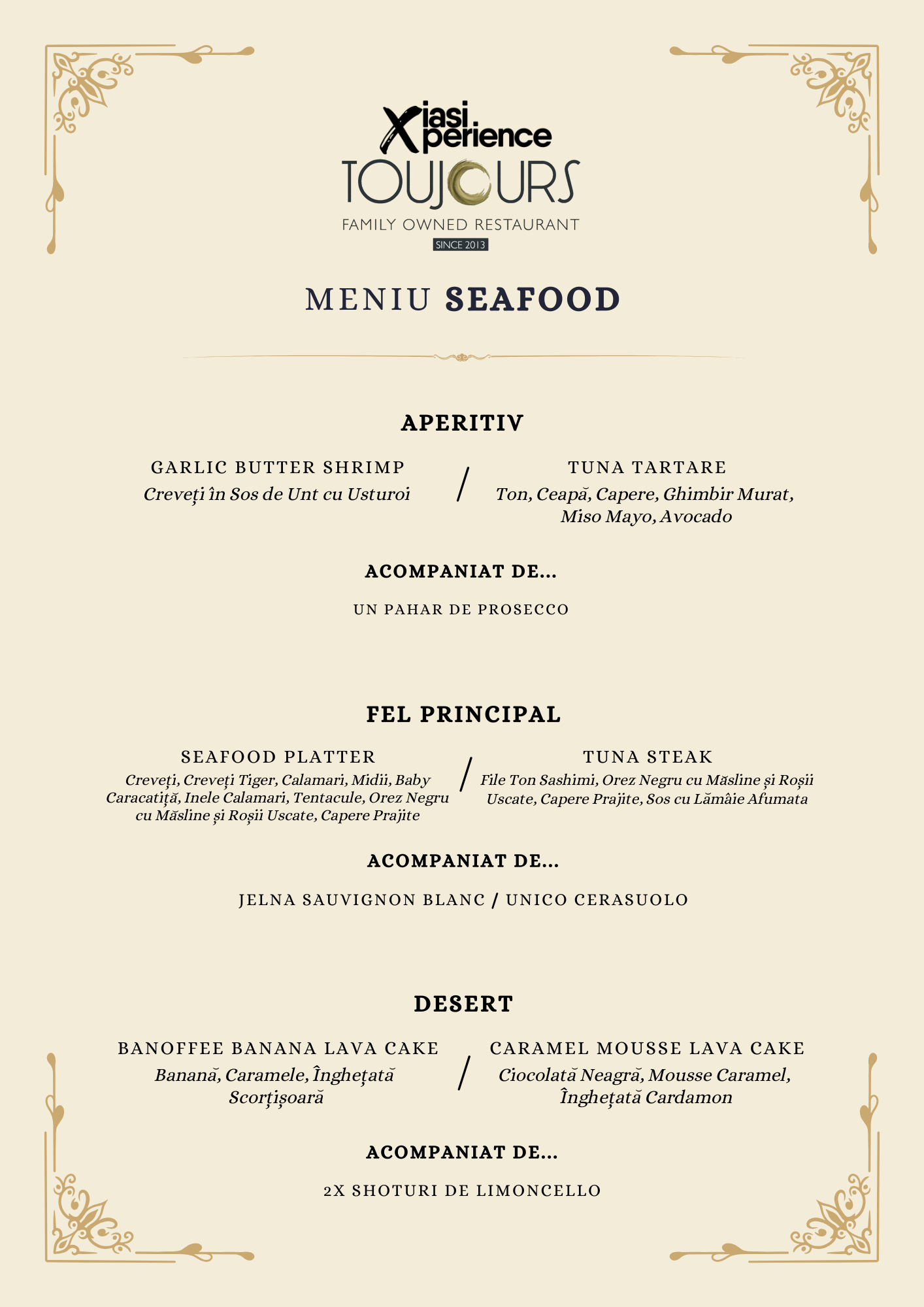 O Cină la Restaurant TOUJOURS: Meniu Seafood